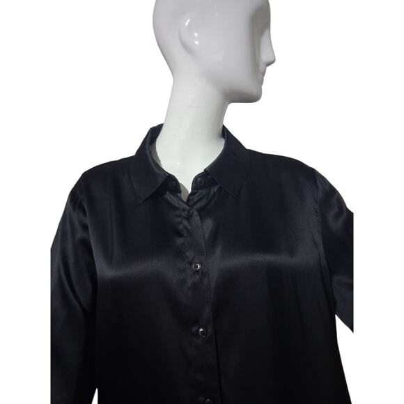 Reformation Quiet Luxury Women's size XL Black 100% Silk Button Up Old Money Top - Picture 13 of 16